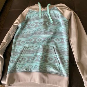 Grey and teal patterned hoodie